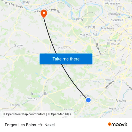 Forges-Les-Bains to Nezel map