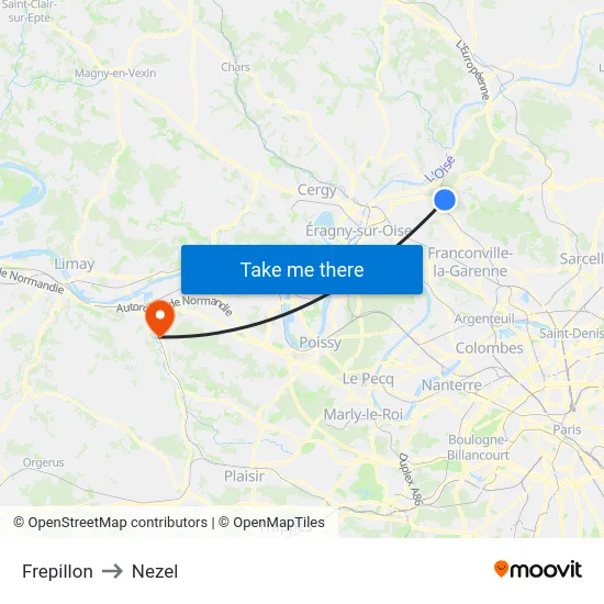 Frepillon to Nezel map