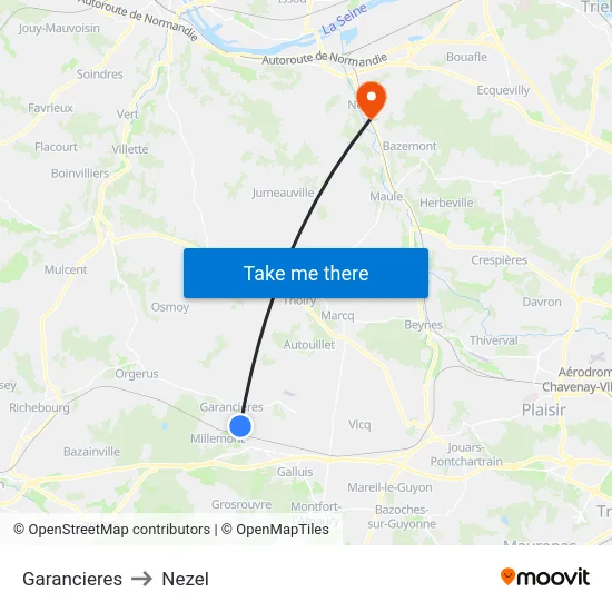 Garancieres to Nezel map