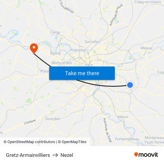 Gretz-Armainvilliers to Nezel map