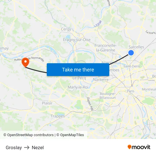 Groslay to Nezel map