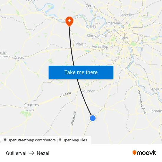 Guillerval to Nezel map