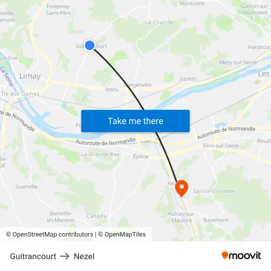 Guitrancourt to Nezel map