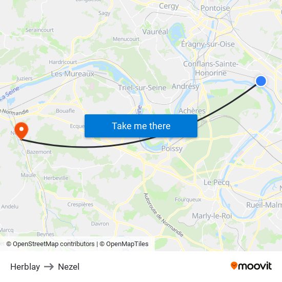 Herblay to Nezel map