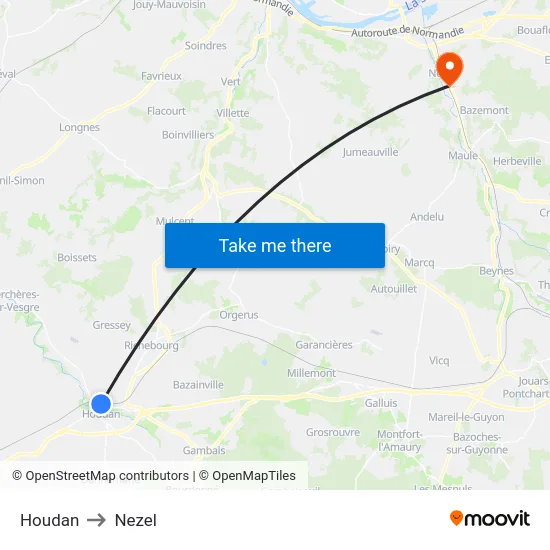 Houdan to Nezel map