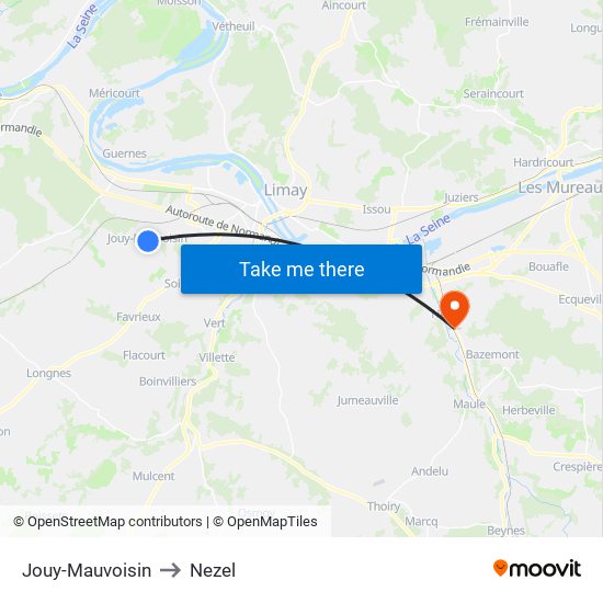 Jouy-Mauvoisin to Nezel map