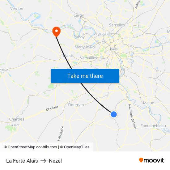 La Ferte-Alais to Nezel map