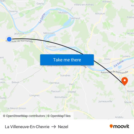 La Villeneuve-En-Chevrie to Nezel map