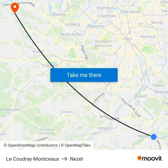 Le Coudray-Montceaux to Nezel map