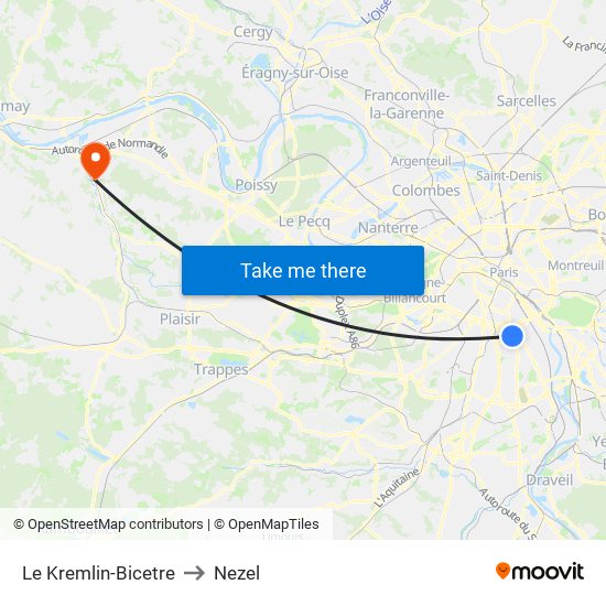 Le Kremlin-Bicetre to Nezel map