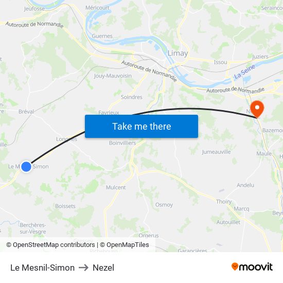 Le Mesnil-Simon to Nezel map