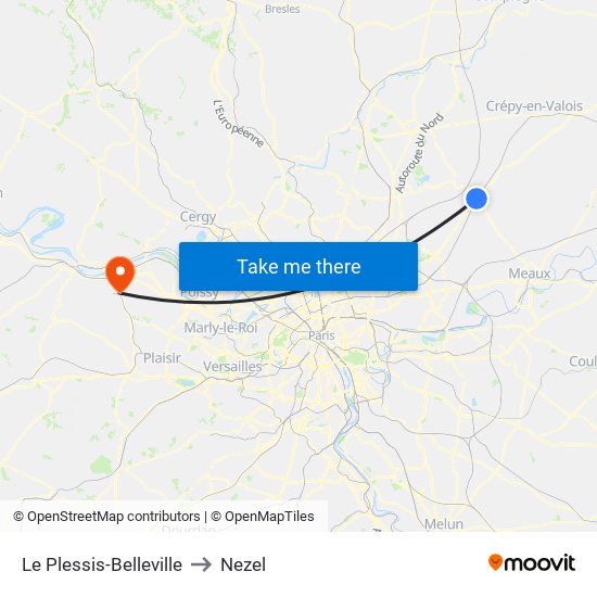 Le Plessis-Belleville to Nezel map