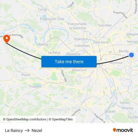 Le Raincy to Nezel map