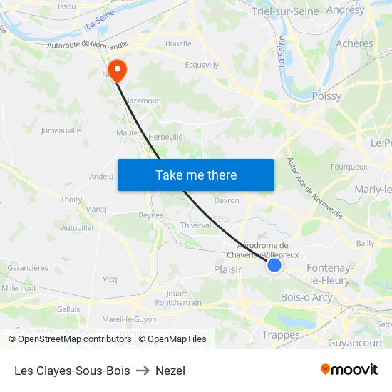 Les Clayes-Sous-Bois to Nezel map