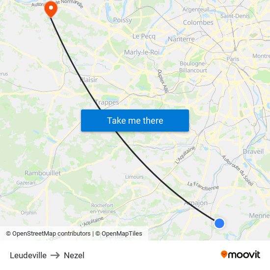 Leudeville to Nezel map