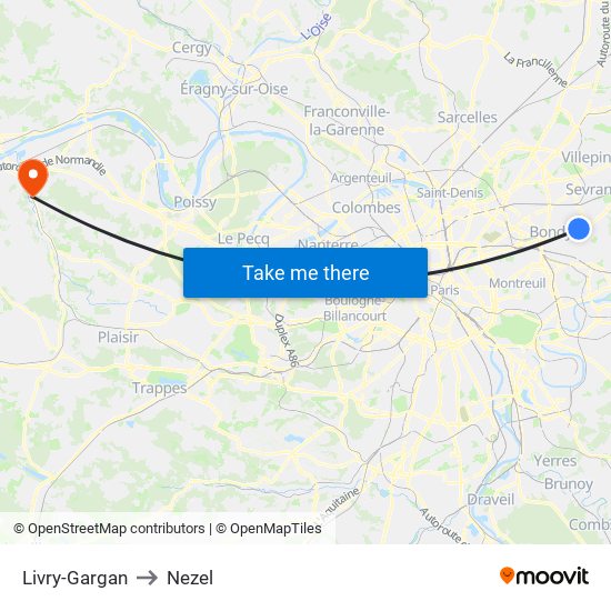 Livry-Gargan to Nezel map