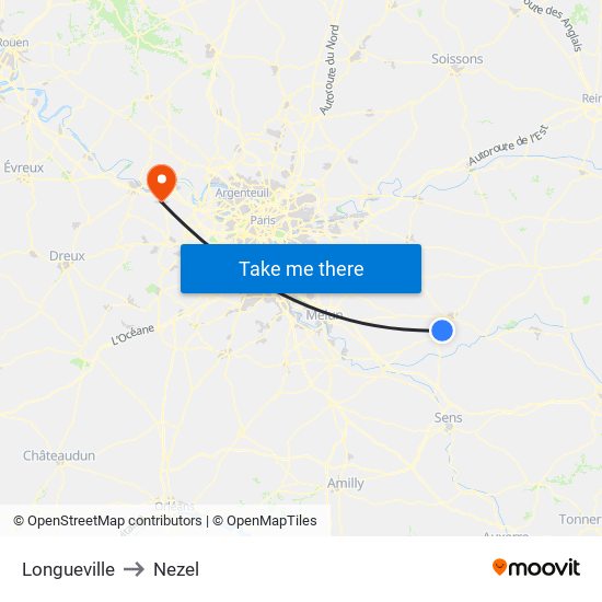 Longueville to Nezel map