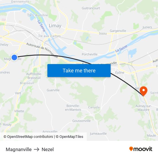 Magnanville to Nezel map