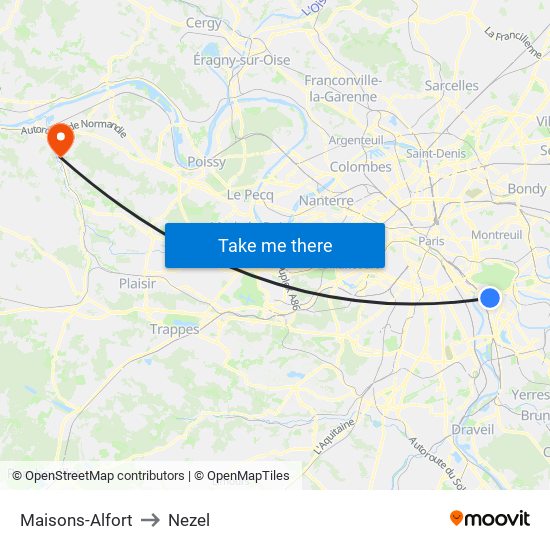 Maisons-Alfort to Nezel map