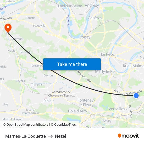 Marnes-La-Coquette to Nezel map