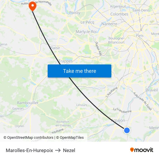 Marolles-En-Hurepoix to Nezel map