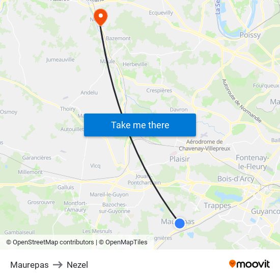 Maurepas to Nezel map