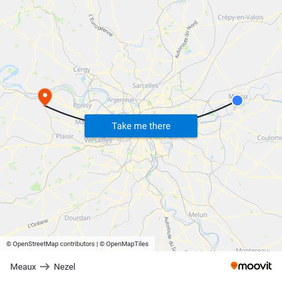 Meaux to Nezel map