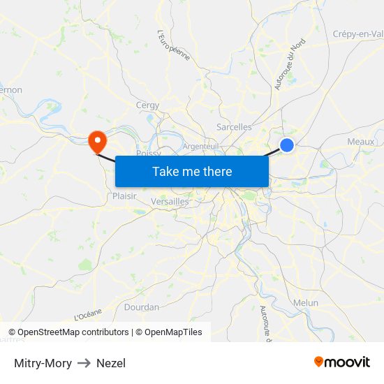 Mitry-Mory to Nezel map