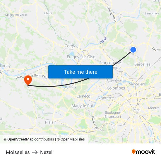 Moisselles to Nezel map