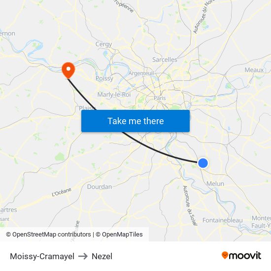 Moissy-Cramayel to Nezel map