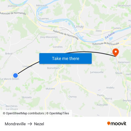 Mondreville to Nezel map
