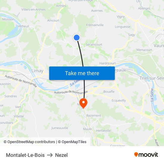 Montalet-Le-Bois to Nezel map