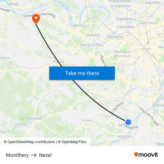 Montlhery to Nezel map