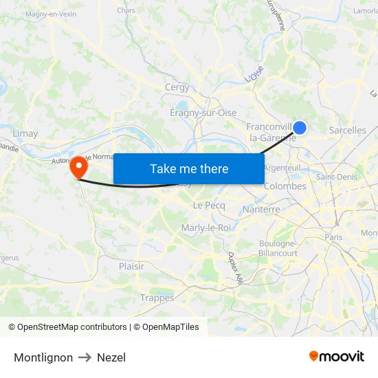 Montlignon to Nezel map