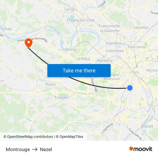 Montrouge to Nezel map