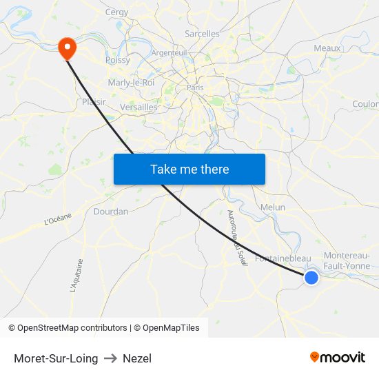 Moret-Sur-Loing to Nezel map