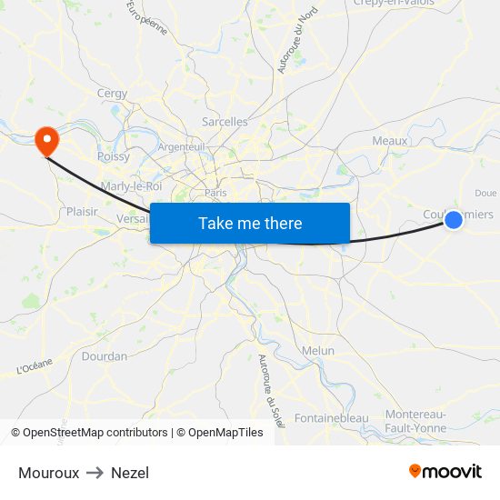Mouroux to Nezel map
