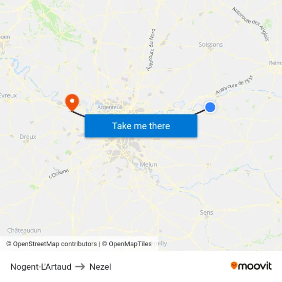 Nogent-L'Artaud to Nezel map