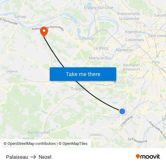 Palaiseau to Nezel map