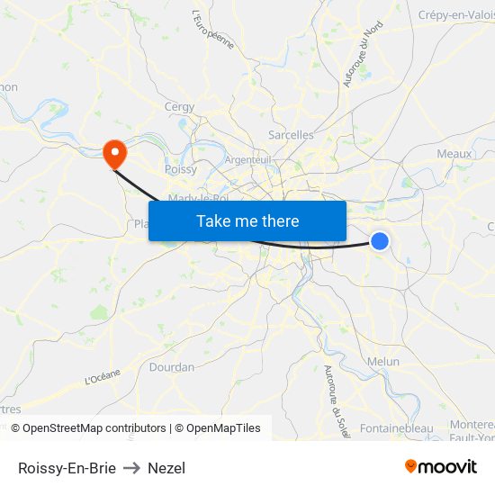Roissy-En-Brie to Nezel map