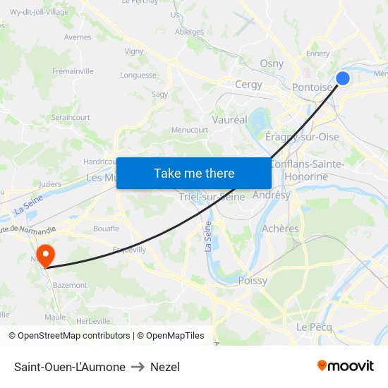 Saint-Ouen-L'Aumone to Nezel map