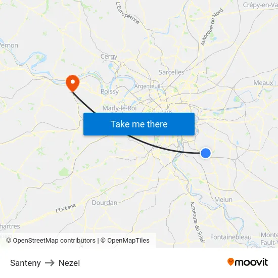 Santeny to Nezel map