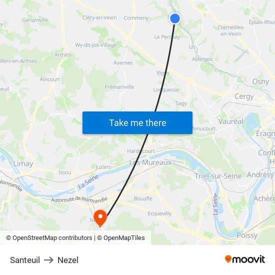 Santeuil to Nezel map