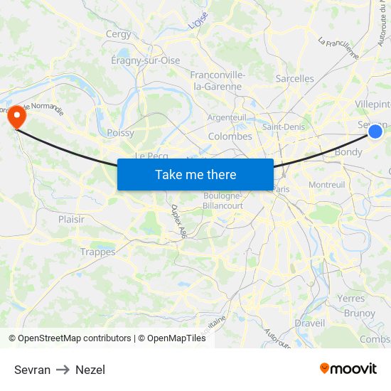 Sevran to Nezel map