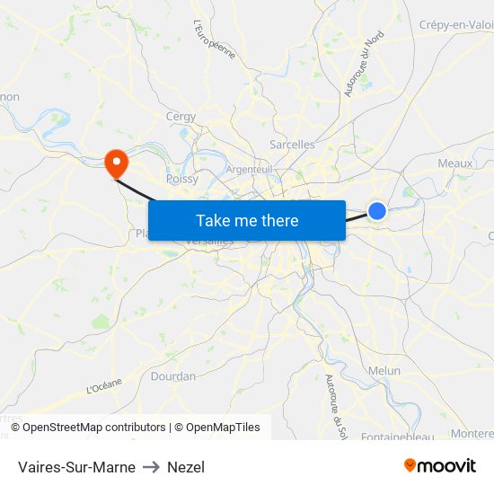 Vaires-Sur-Marne to Nezel map