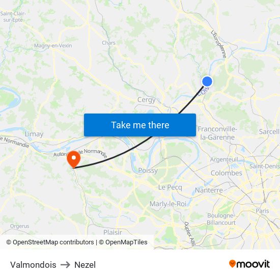 Valmondois to Nezel map