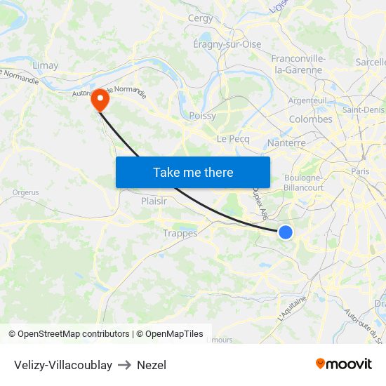 Velizy-Villacoublay to Nezel map