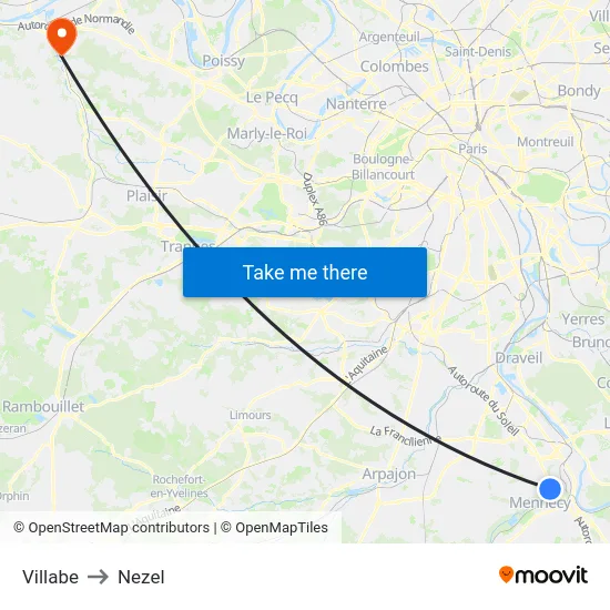 Villabe to Nezel map