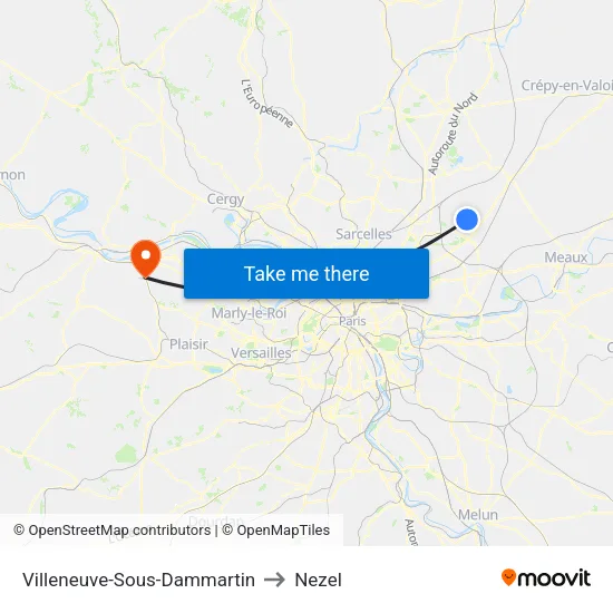 Villeneuve-Sous-Dammartin to Nezel map