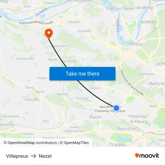 Villepreux to Nezel map
